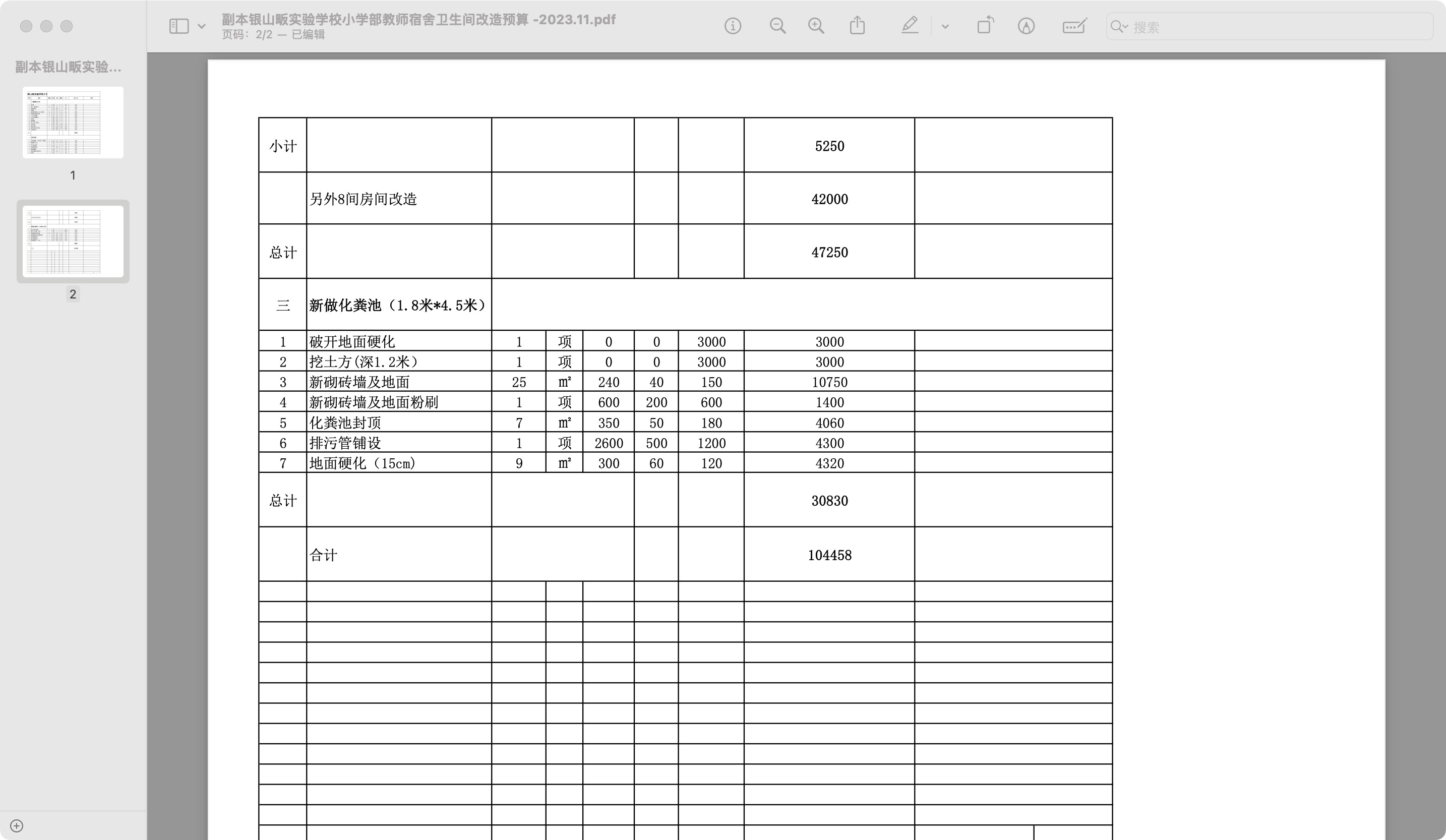 The budget of construction labors and construction materials